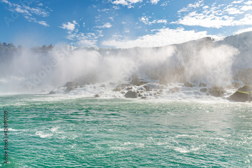 View at the American Falls from the Niagara river at the sunrise