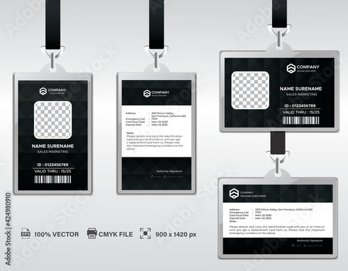 Corporate ID Card Design Template. Modern Horizontal and Clean black Identity Cards with CMYK colors. Vector EPS	