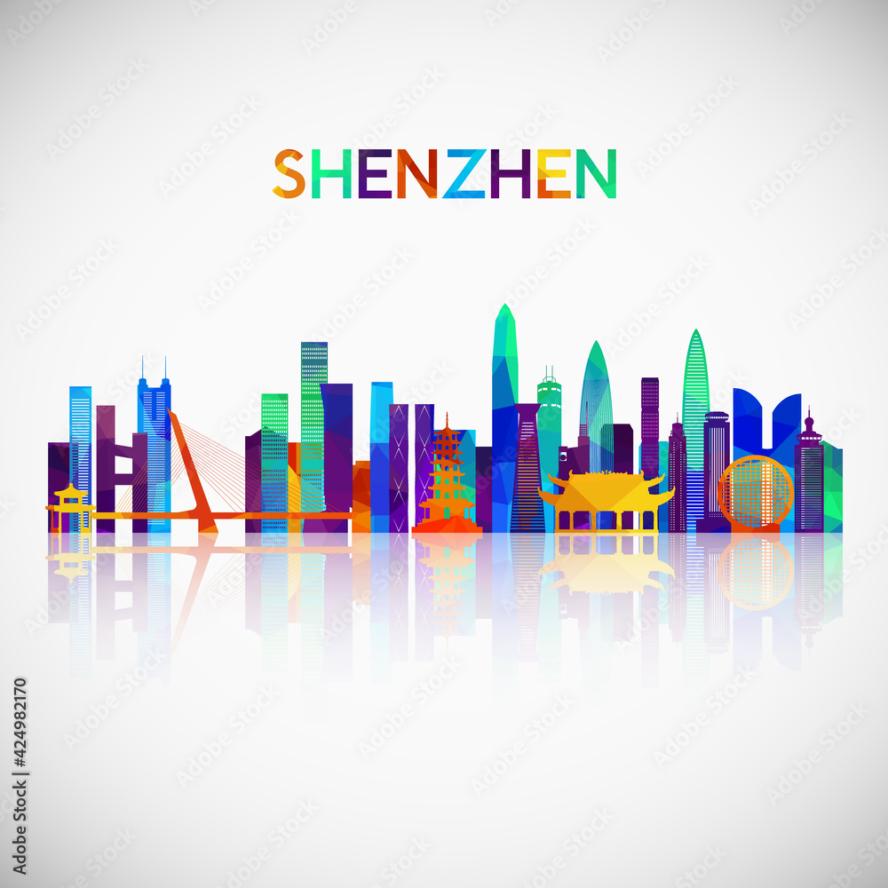 Shenzhen skyline silhouette in colorful geometric style. Symbol for your design. Vector illustration.