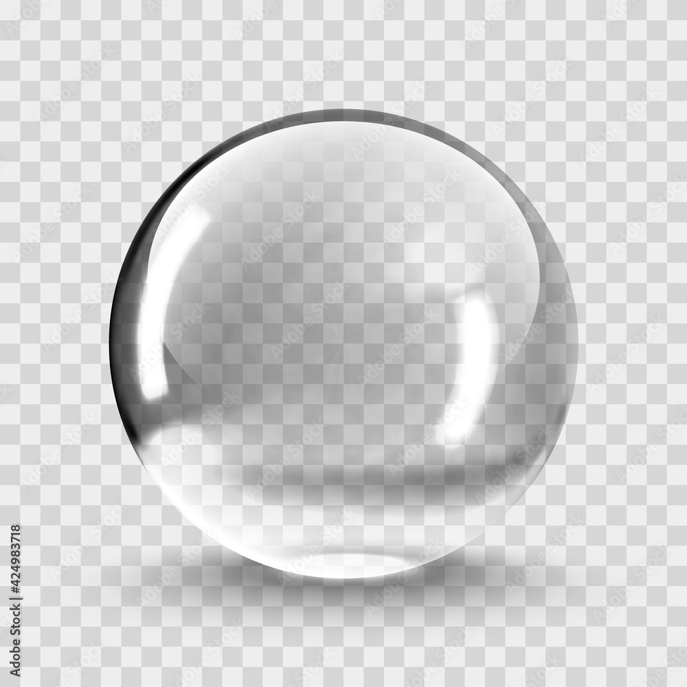 Crystal ball light vector on transparent background. Clear sphere