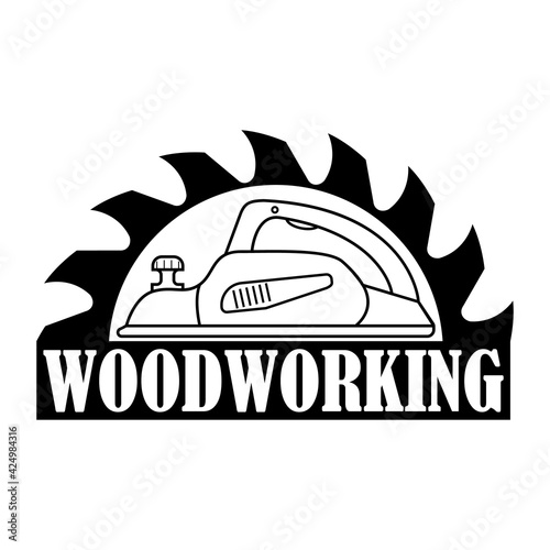 Woodworking logo. Vector for carpentry, woodwork, lumberjack, woodcraft, sawmill service. Isolated clipart on white background.