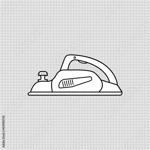 Electric planer silhouette icon. White isolated vector clipart. Line and outline drawing.