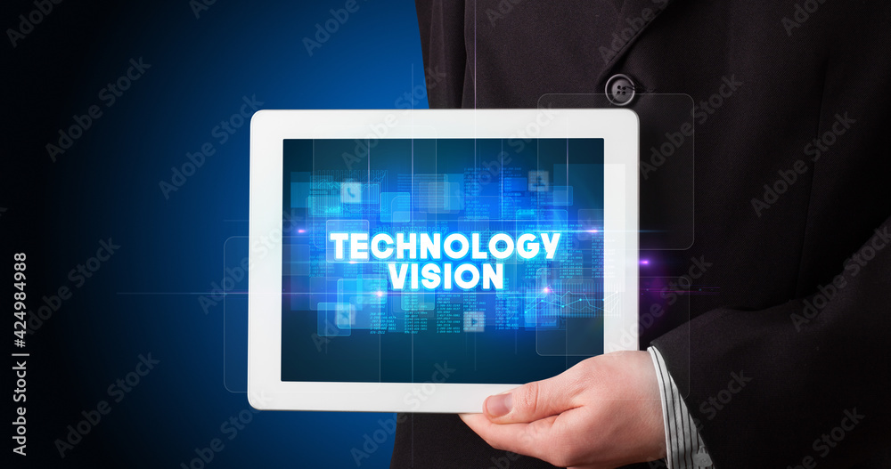 Person holding tablet, technology concept Person holding tablet, technology concept