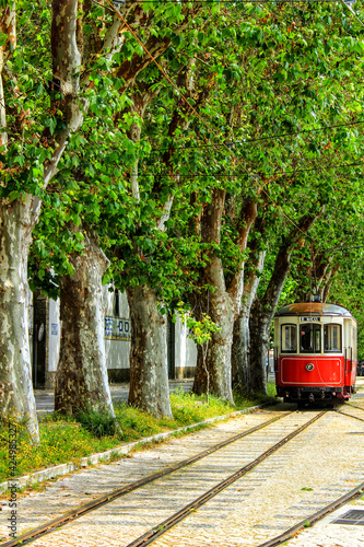 Colorful tram through the streets of Sintra