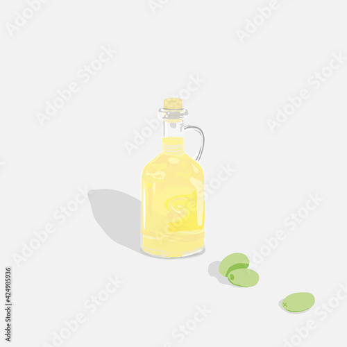 bottle of olive oil and olives
