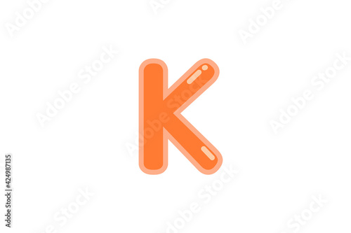 K letter alphabet orange candy jelly glossy vector isolated on white background 