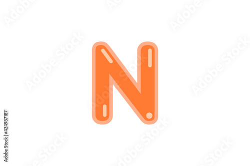 N letter alphabet orange candy jelly glossy vector isolated on white background 