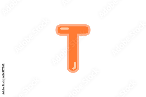 T letter alphabet orange candy jelly glossy vector isolated on white background 