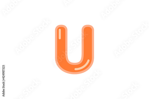 U letter alphabet orange candy jelly glossy vector isolated on white background 