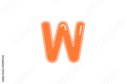 W letter alphabet orange candy jelly glossy vector isolated on white background 