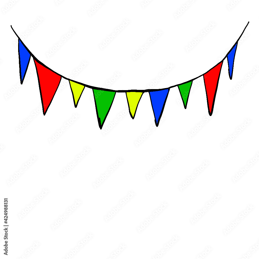 Obraz premium holiday digital illustration, flags, balloons, flowers, gifts, cakes, sweets, cupcakes, garlands, fireworks, girl with balloons, illustration for printing on a poster, printing on a towel, printing fo