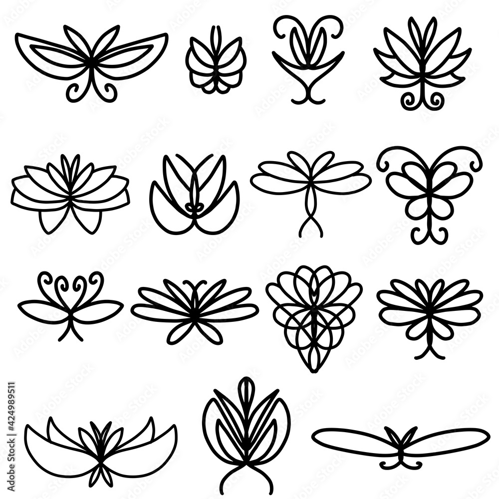 symmetrical Floral Icon Designs for Logos - obrazy, fototapety, plakaty 