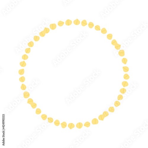 Cartoon style vector round frame template, background with chickpeas, chick pea seeds for healthy vegan food design.