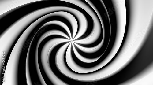 Swirling background in the form of a spiral in black and white. 3D rendering. Retro vintage background. Abstract background for cinematic design.