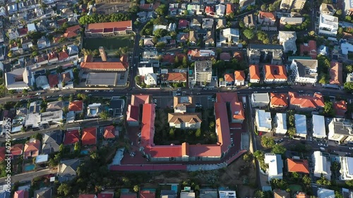Camera panning up over Cape town city