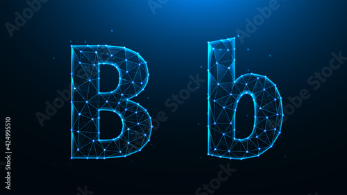 Polygonal vector illustration of letter B on a dark blue background.