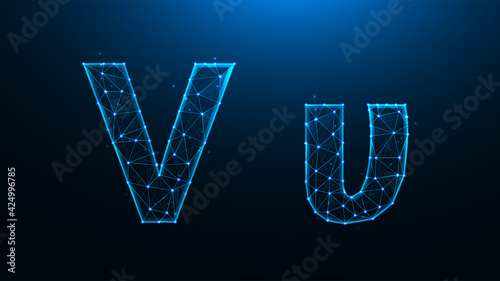 Polygonal vector illustration of letter V on a dark blue background.