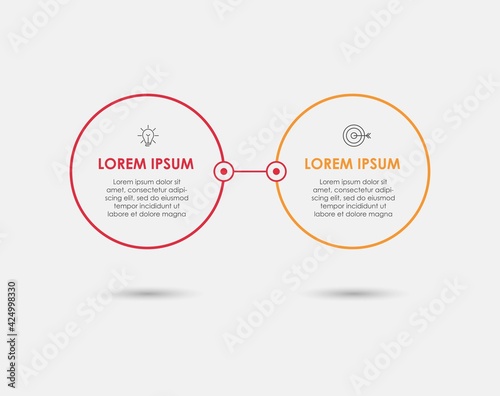 Minimal Business Infographics template. Timeline with 2 steps, options and marketing icons .Vector linear infographic with two circle conected elements. Can be use for presentation