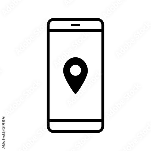 地図　現在地　目的地　目印　スマートフォン　アイコン（線バージョン）