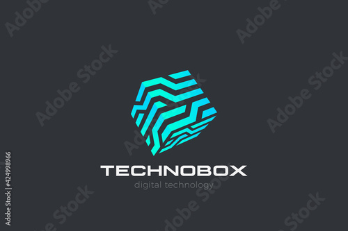 Box Logo Cube abstract design Virtual RealityTechnology vector template linear style. Neural network Artificial intelligence AI internet web Logotype concept icon.
