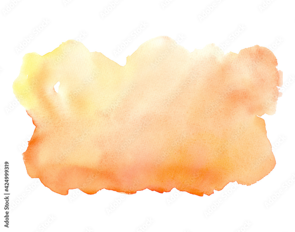 Watercolor abstract background brushstroke of orange 
 - isolated on white, hand drawn on paper