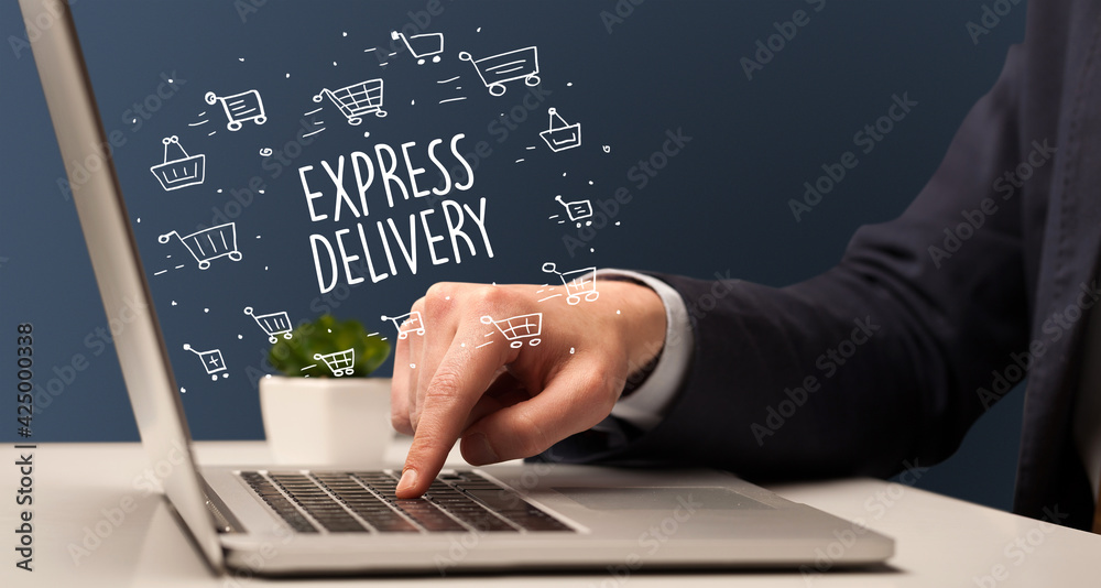Businessman working on laptop, e-commerce concept Businessman working on laptop, e-commerce concept