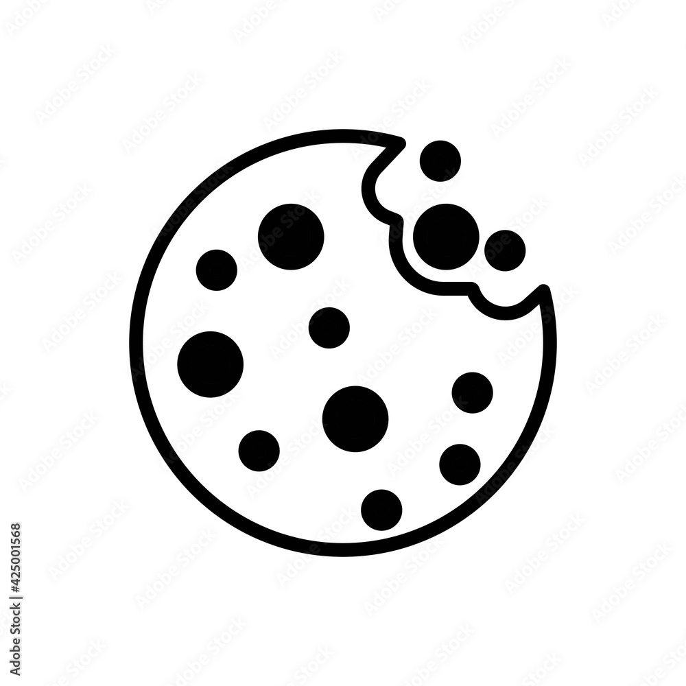 Simple browser cookie thin line icon in black. Symbol of round chocolate cookie. Isolated on white. Trendy flat outline illustration for: app, graphic, design, web, site, ui, ux. Vector EPS 10 Simple browser cookie thin line icon in black. Symbol of round chocolate cookie. Isolated on white. Trendy flat outline illustration for: app, graphic, design, web, site, ui, ux. Vector EPS 10