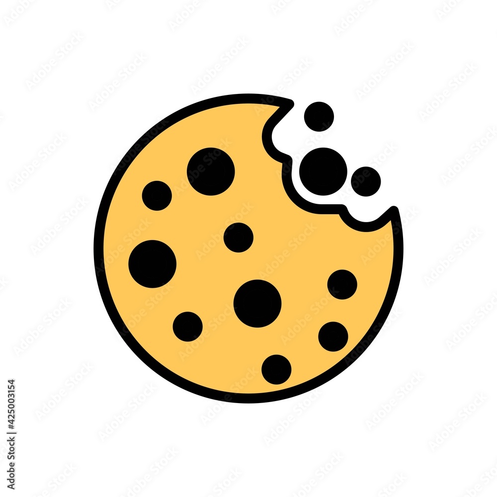 Simple browser cookie thin line icon in color. Symbol of round chocolate cookie. Isolated on white. Trendy flat outline illustration for: logo, app, graphic, design, web, site, ui, ux. Vector EPS 10 Simple browser cookie thin line icon in color. Symbol of round chocolate cookie. Isolated on white. Trendy flat outline illustration for: logo, app, graphic, design, web, site, ui, ux. Vector EPS 10