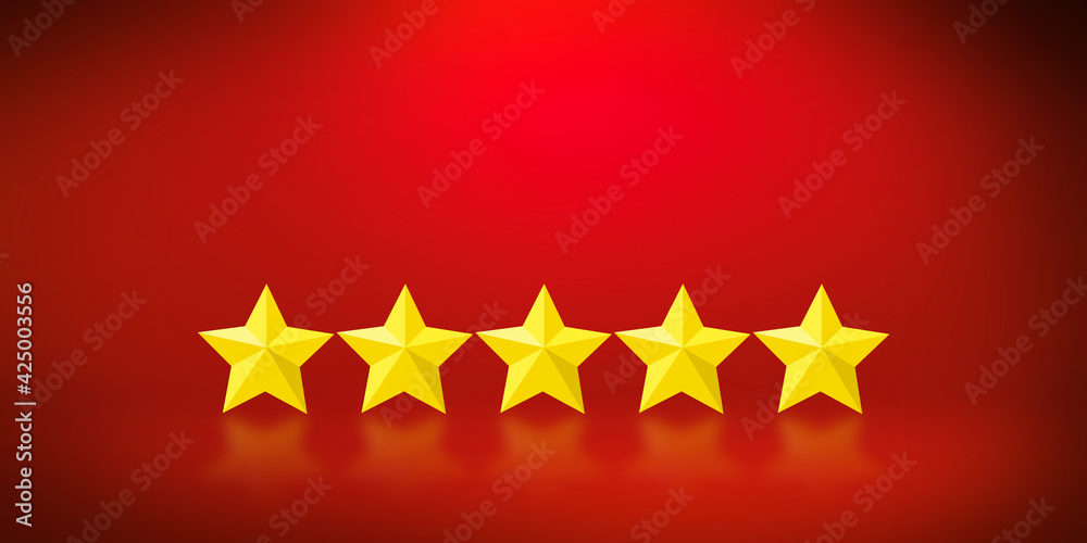 Abstract 3D Rendered five stars rating backdrop in a Room with red