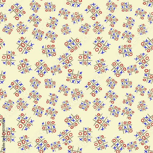 Seamless colored vector background from the elements of the game tic-tac-toe