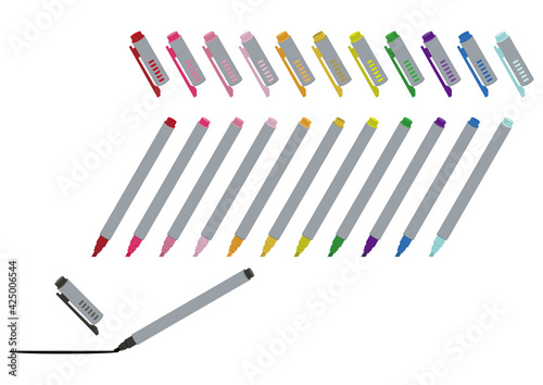 文房具-マーカーのセット。
文房具のイラスト。
蛍光ペン。
