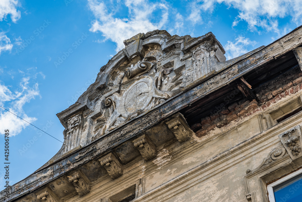 LVIV, UKRAINE - April, 2021: facade of an ancient house in the old town.