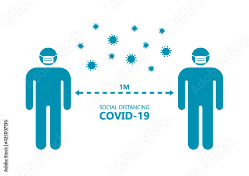 Social distancing, Keep 1 meter distance in public society people to protect from COVID-19 coronavirus outbreak, Avoid spreading concept, Vector design illustration
