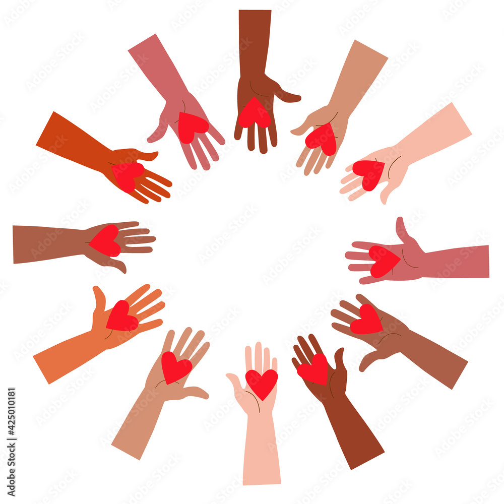 Fototapeta premium Vector isolated hands holding a heart. The concept of volunteerism, friendship and love.