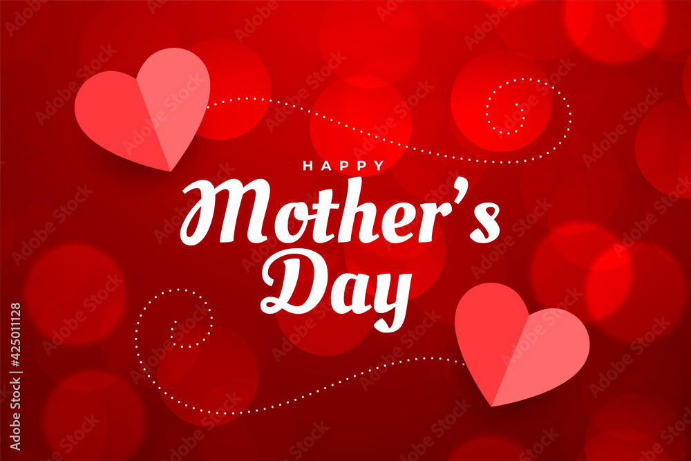happy mothers day hearts and bokeh red background