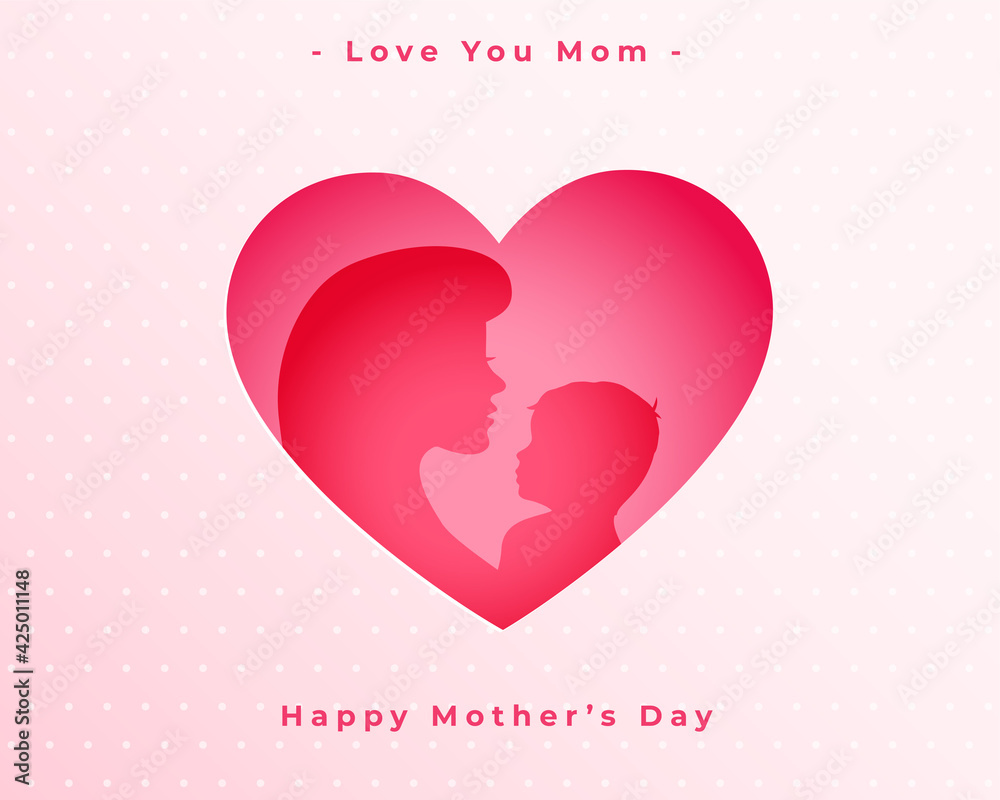 happy mothers day love heart mom and child background