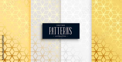 golden geometric hexagonal pattern set of four