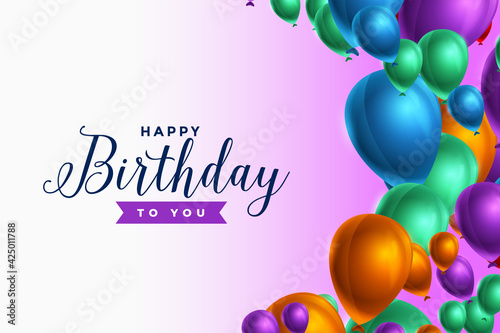 realistic happy birthday background with colorful balloons
