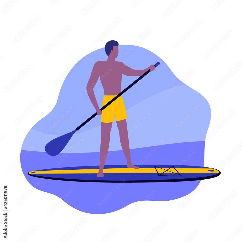 Man on a sup board with a paddle, vector art