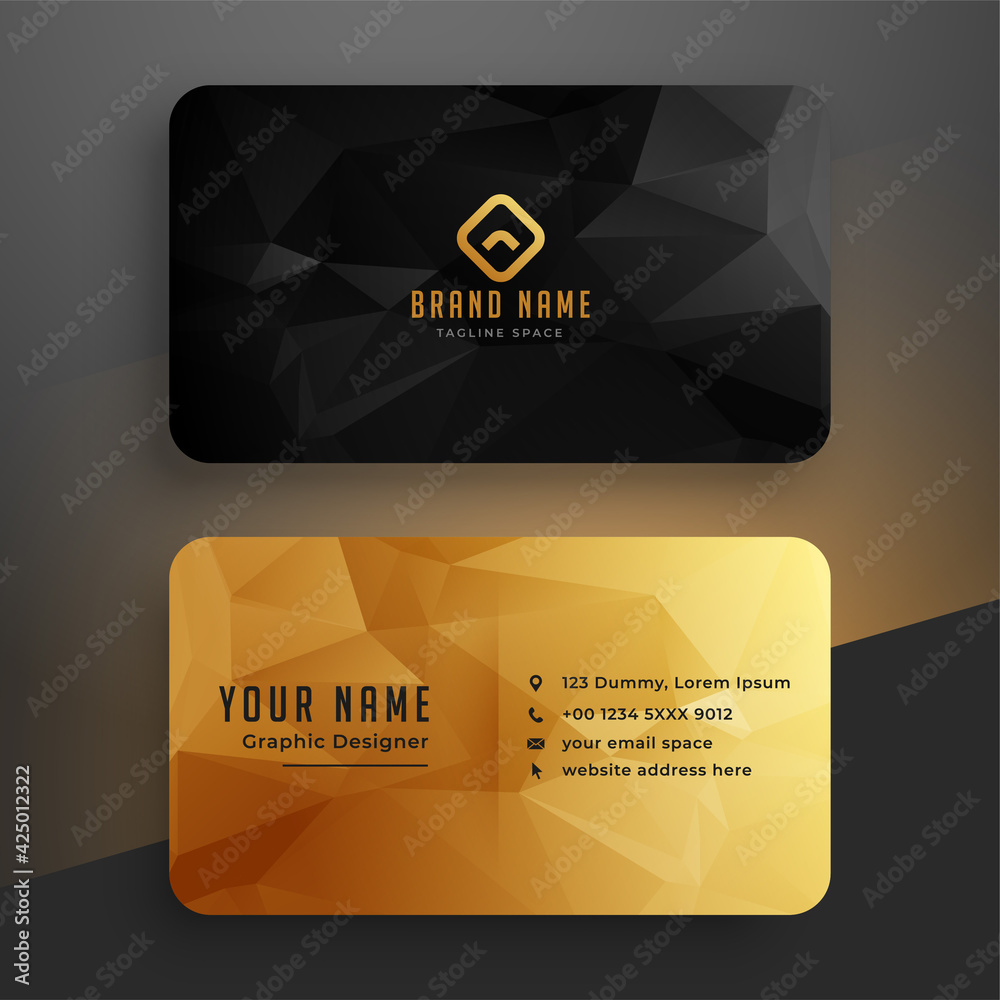 low poly golden and black business card template Stock Vector | Adobe Stock