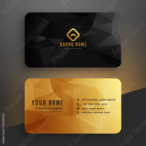low poly golden and black business card template