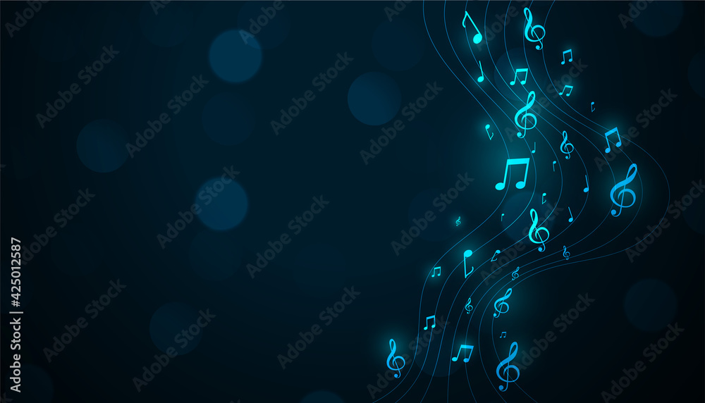 glowing musical pentagram background with sound notes