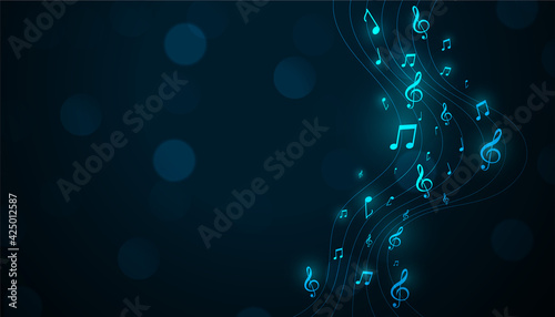glowing musical pentagram background with sound notes