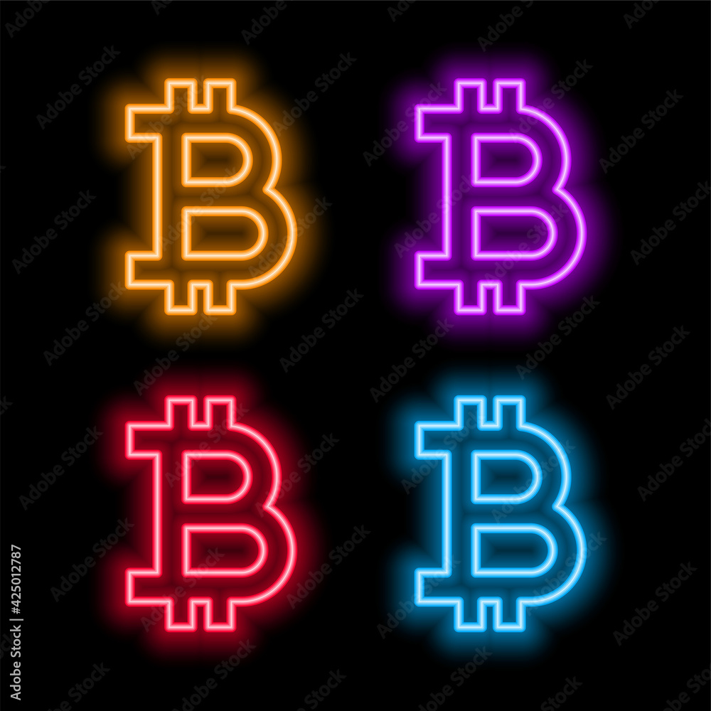 neon bitcoin symbols in four colors neon bitcoin symbols in four colors