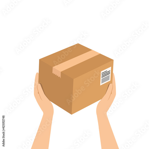 Hand holding a box, Carry product for delivery.