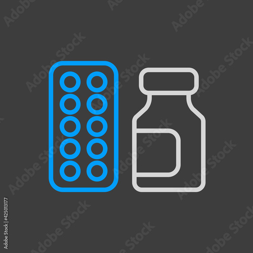Medicine jar and pills strip vector flat icon