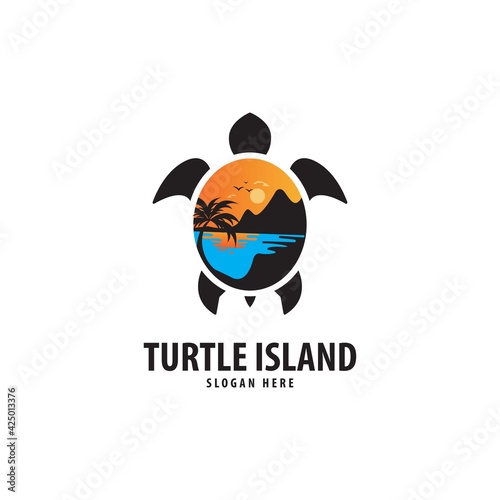 Turtle beach logo template vector
