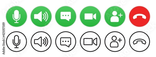 Collections of Video call icon , Video conference, set of buttons template for mobile phone online app, ui. online meeting workspace, internet talk, vector illustration