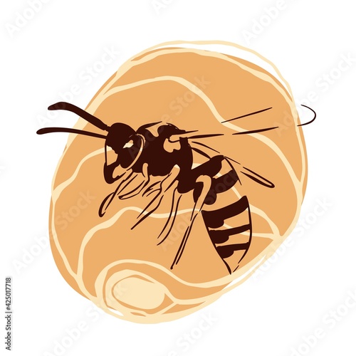 Wasp nest illustration black isolated on white background