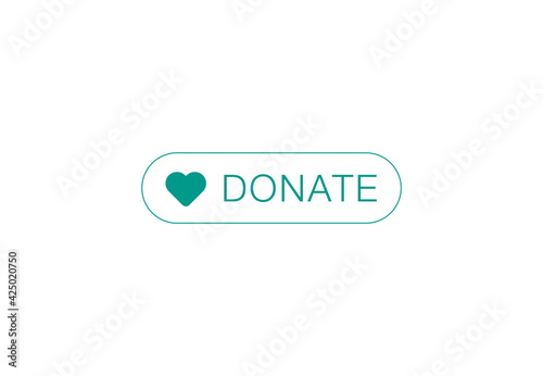 Donate button icon. Teal button with teal heart symbol